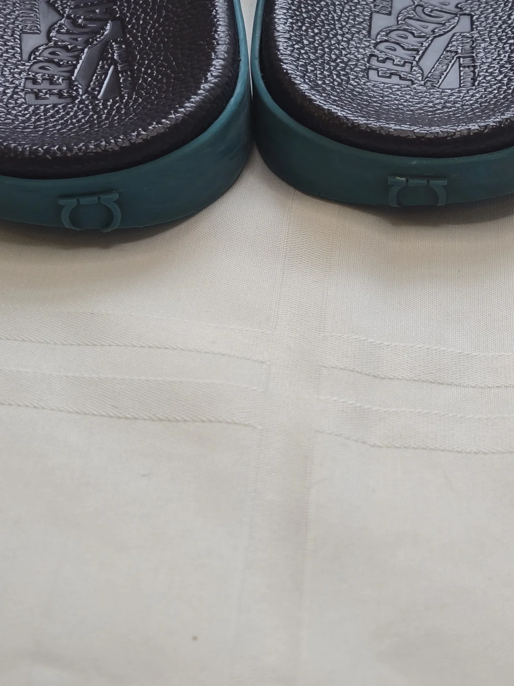 Salvatore Ferragamo Amos Logo Rubber Slide Sandals Purple Teal Men's Size 12